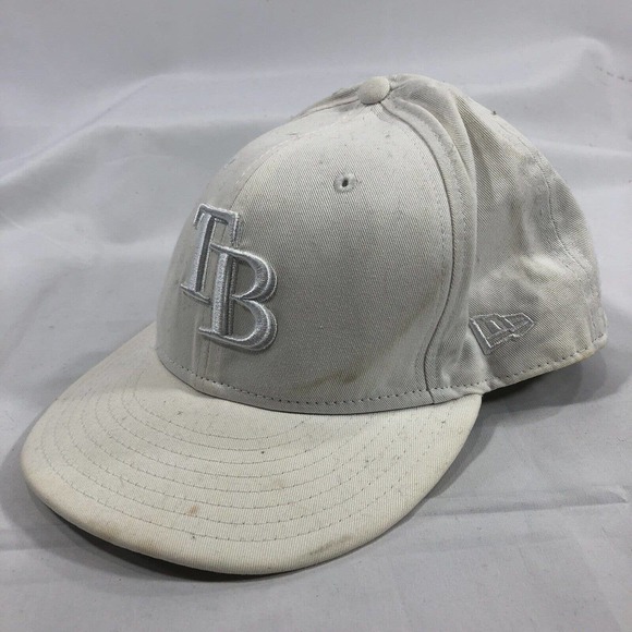 Tampa Bay Rays MLB New Era 59fifty 5950 Cap Fitted 7 1/2 Whiteout DISCOLORED Hat - Picture 2 of 12